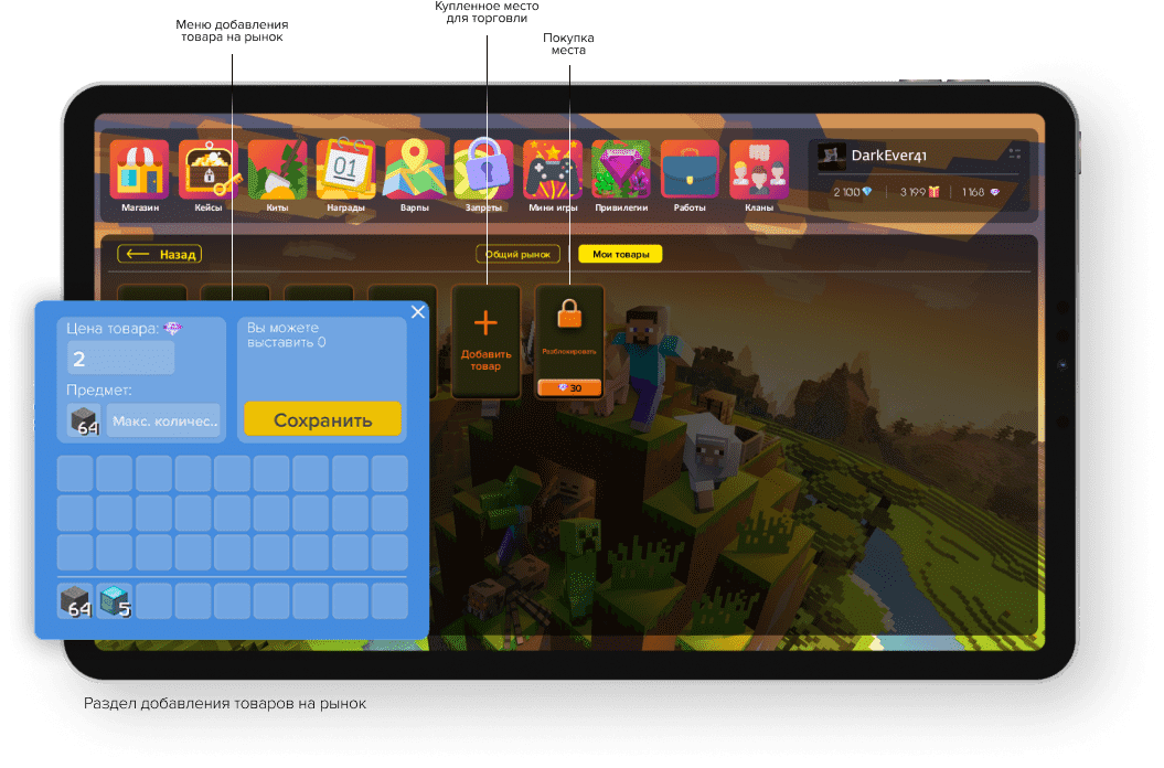 Добавление предметов на рынок